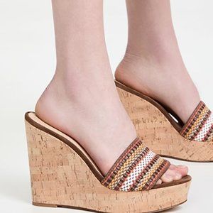 Veronica Beard Dali Multi Woven Cork Wedge Sandals